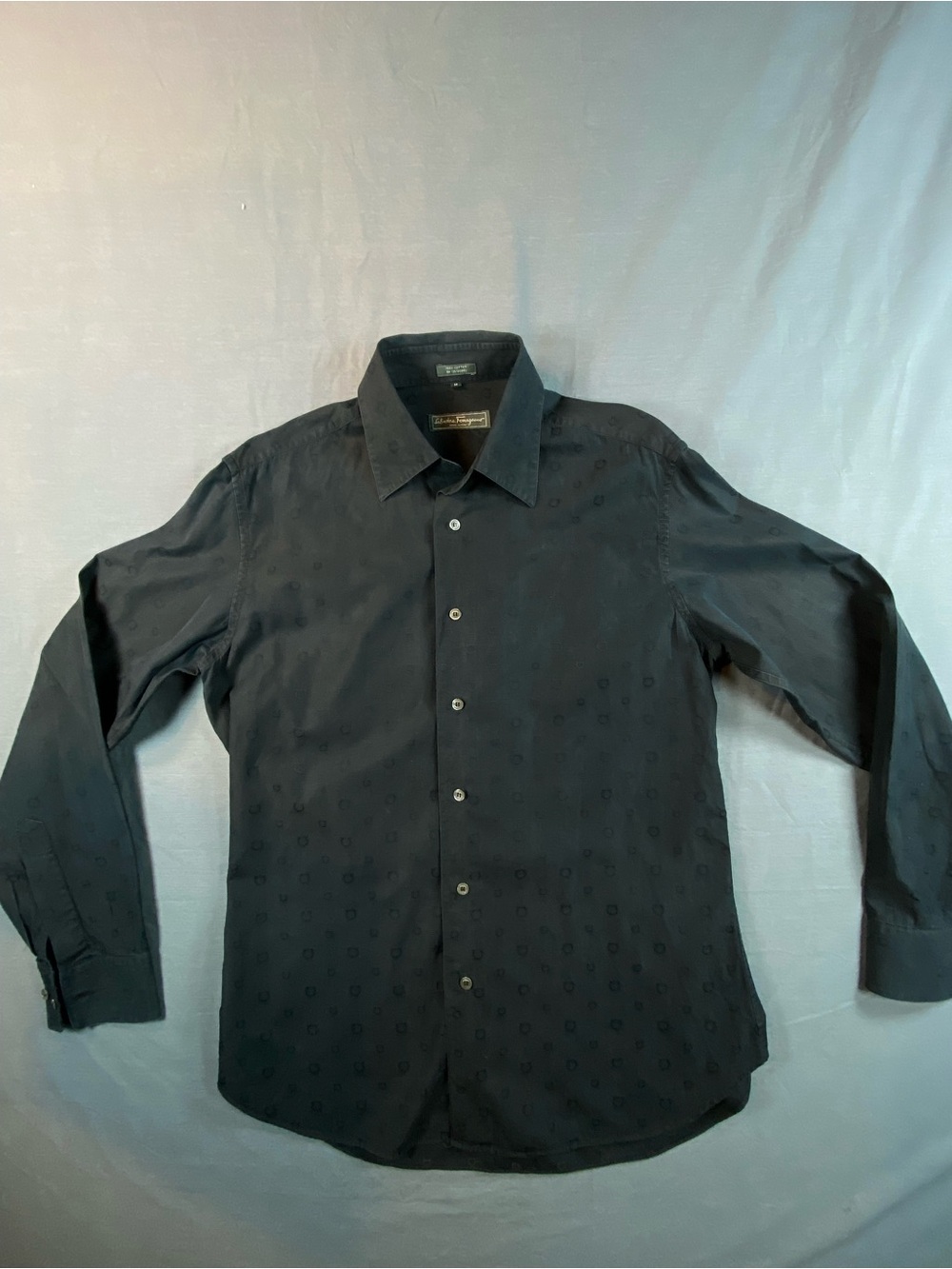 Salvatore Ferragamo tonal Black Men's Dress Shirt with Subtle tonal Pattern